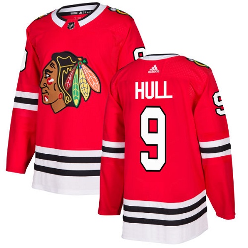 Adidas Blackhawks #9 Bobby Hull Red Home Authentic Stitched NHL Jersey - Click Image to Close